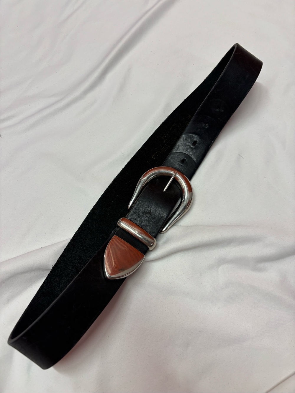 Black Genuine Leather Belt with Silver Buckle